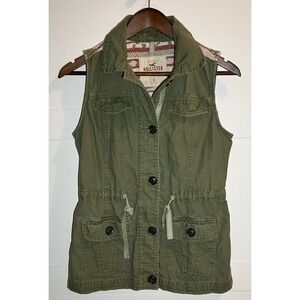 Hollister Women's Utility Vest Olive Green Grunge Military Size Small Y2K